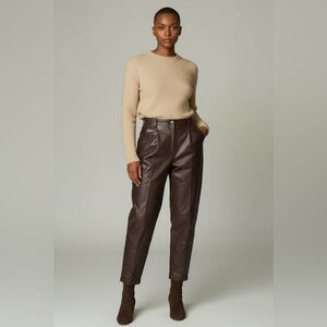 Vintage Madeleline 100% Leather Brown Triple Pleated High Waist Trouser Sz 4 US
